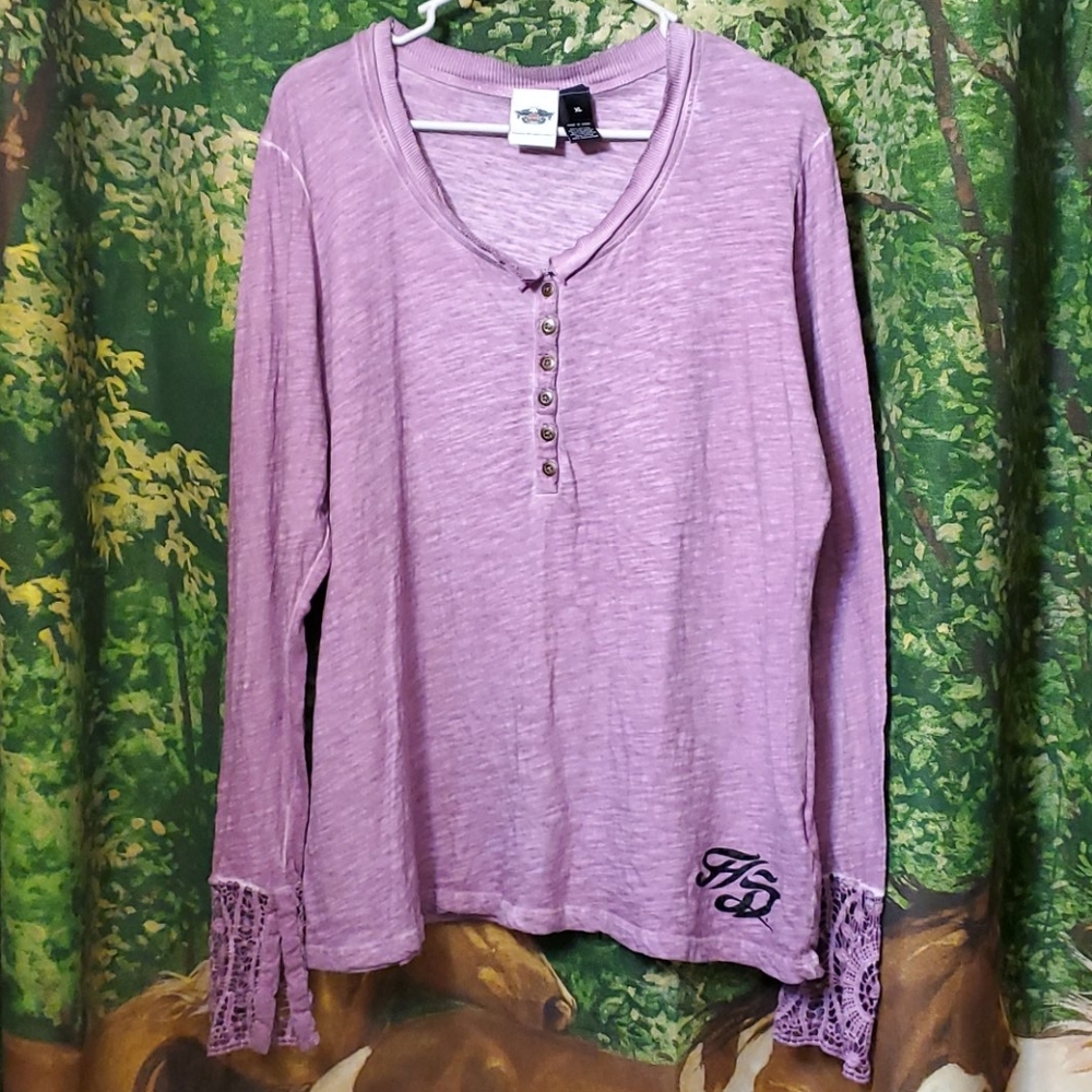 Harley Davidson Scoop Neck Lace Cuff Lg Sleeve XL